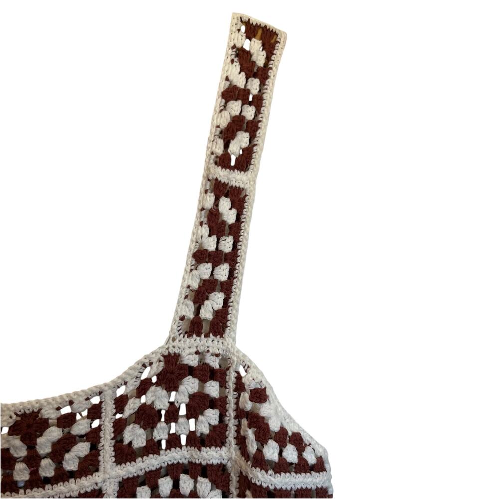 NWT Marine Layer Archive Celeste Crochet Dress Brown White Granny Square Size L - Picture 7 of 13
